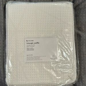 Organic cotton white West Elm triangle waffle shower curtain